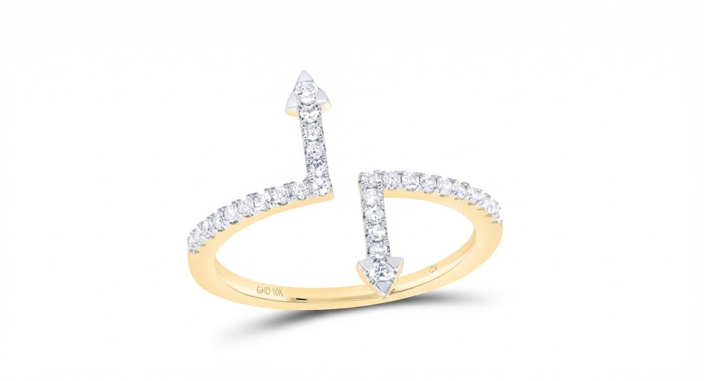 Close-up of 1/4 CTW natural diamond double arrow ring in 10K gold