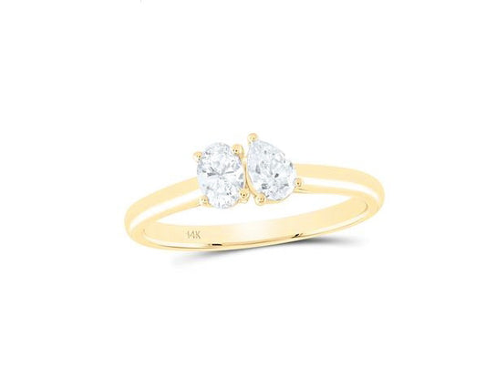 Fashion 1/4CT-COV, 1/4CT-CPS pear oval diamond ring in 14K yellow gold