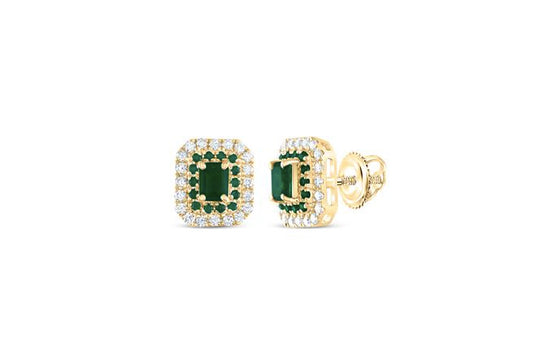 1/4CTW diamond and 1/8CTW emerald 4x3mm natural gemstone stud earrings