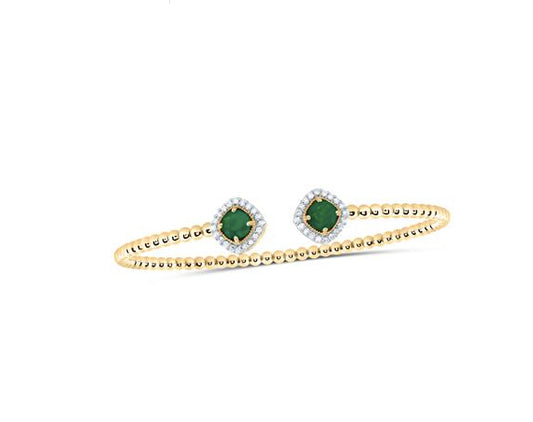 1/4CTW natural diamond and emerald 5mm round ladies bangle in elegant design
