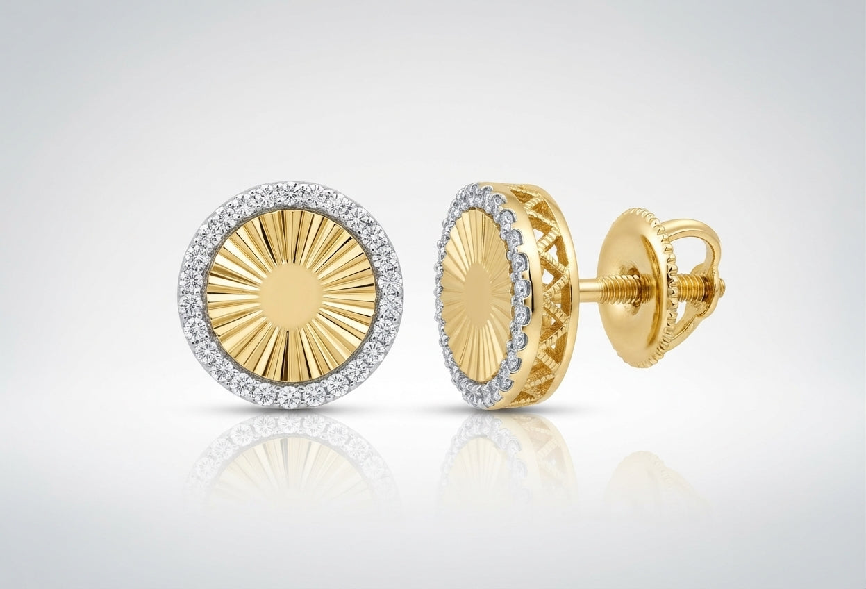 10K yellow gold natural diamond earrings close-up