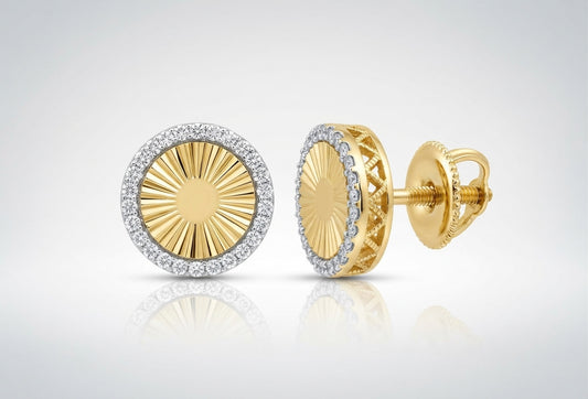 10K yellow gold natural diamond earrings close-up