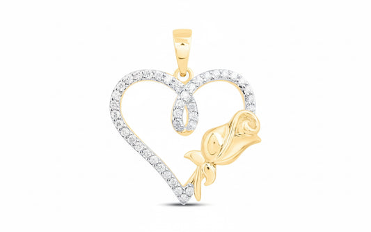 1/5 CTW Natural Diamond Single Rose Heart Pendant Necklace in 10K Yellow Gold