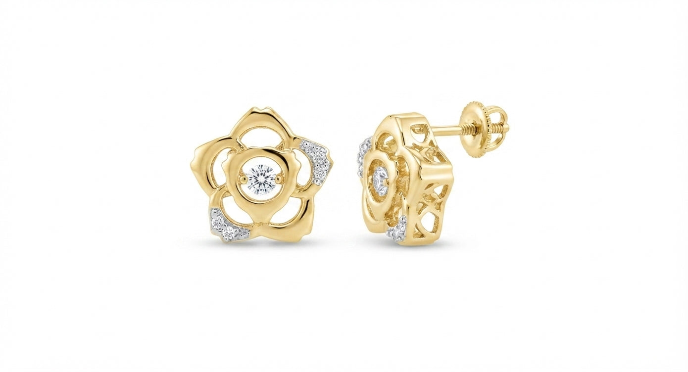 1/6 CTTW natural diamond twinkle flower earrings in 14K yellow gold