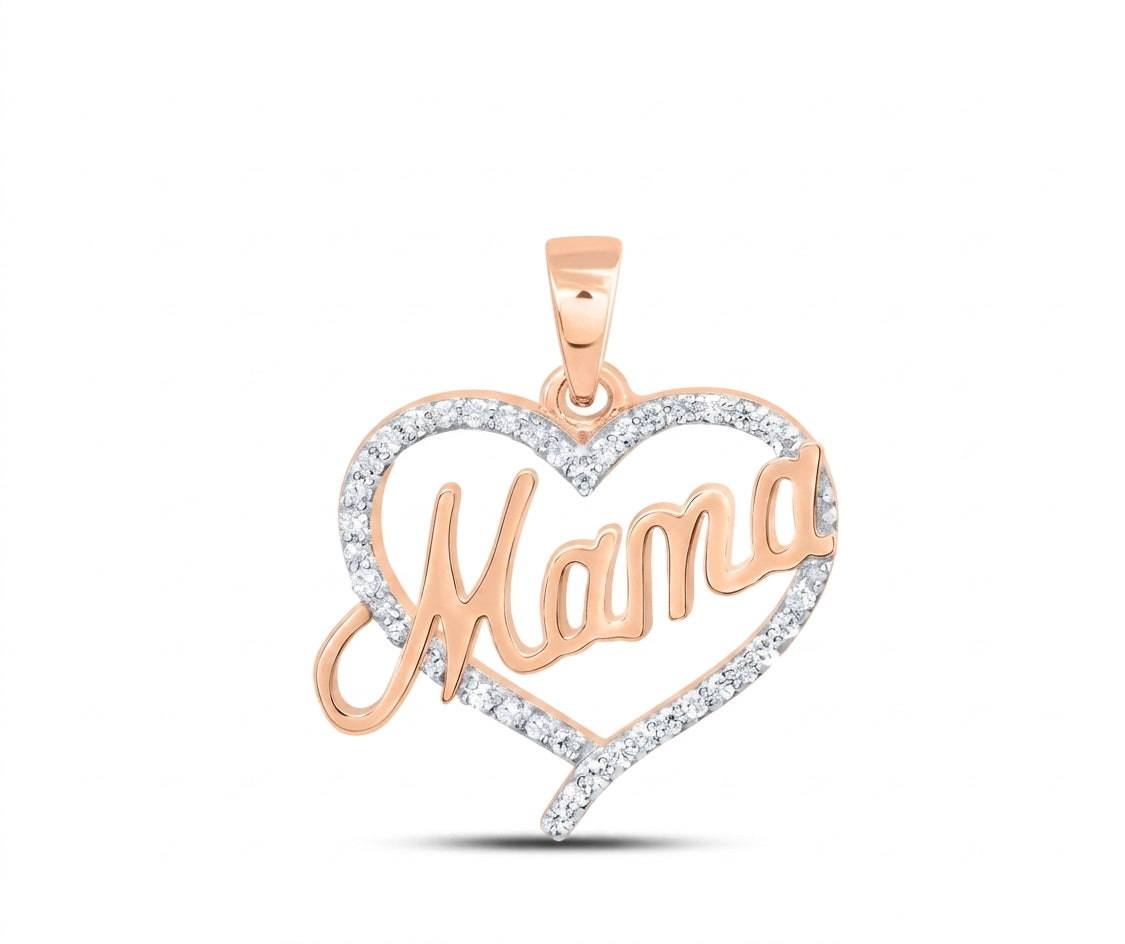 Heart-shaped pendant with 'Mama' engraving on a white background