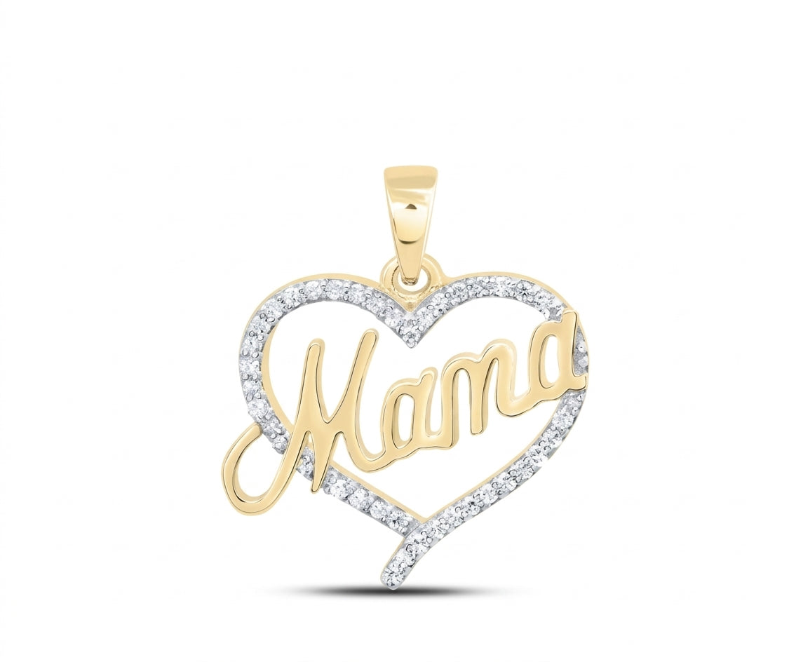 1/6 CTW natural diamond Mama heart pendant in 10K yellow gold and rose gold, pendant only, chain not included