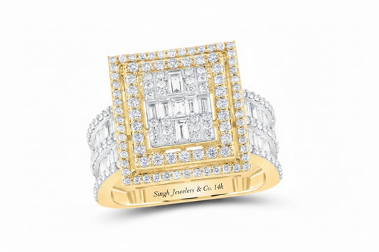 1 7/8 CTW Natural Baguette Bridal Ring – 14K Yellow Gold