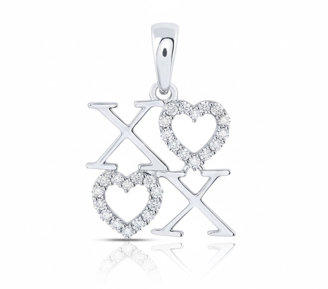 1/8 CTTW diamond Hugs & Kisses pendant in 10K white gold with 18-inch chain
