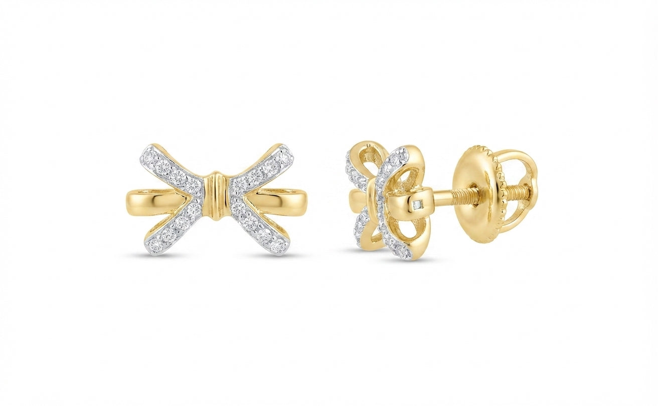 1/8 cttw natural diamond bow earrings in sterling silver with gold overlay