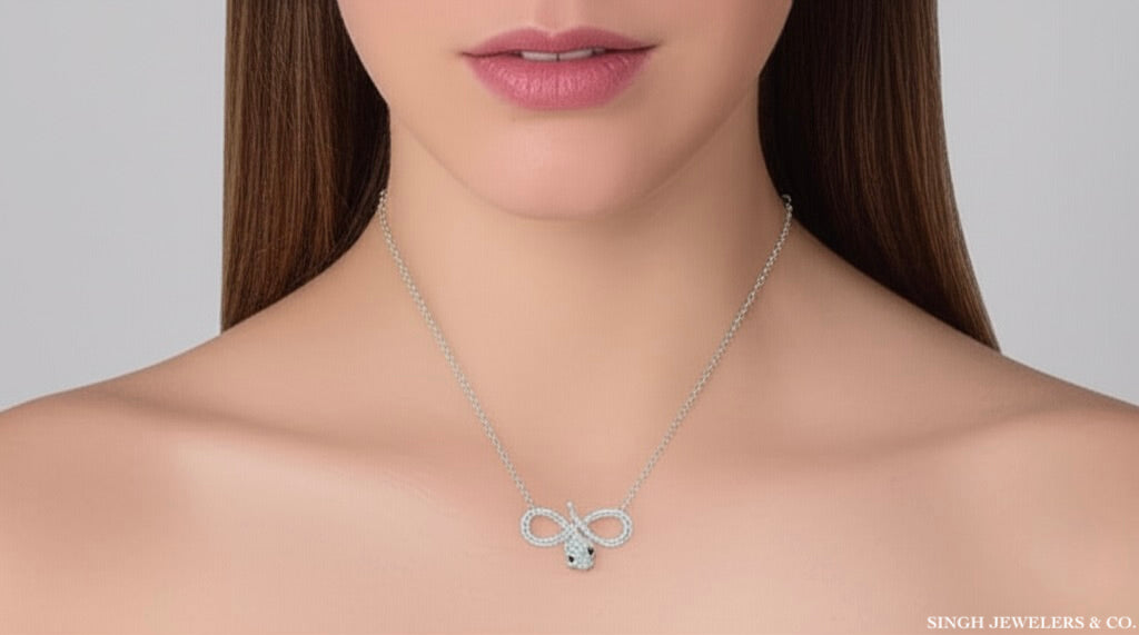 1/8 CTW Natural Diamond Infinity Snake Necklace - 18 Inch