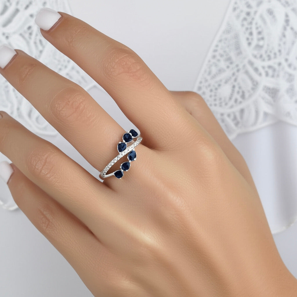 1/8CTW natural diamond and 1CTW PS-BS gemstone fashion ring in 14k white gold