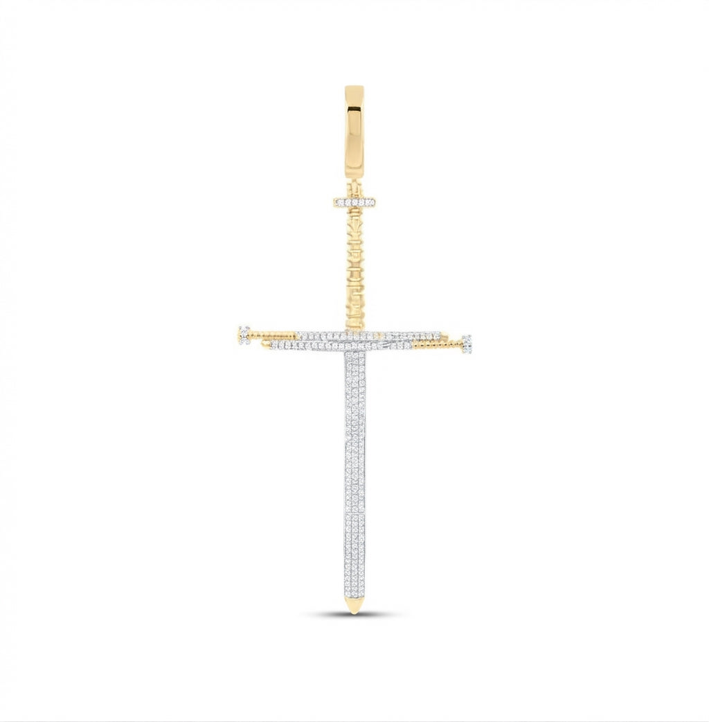 1 CTTW natural diamond men's cross charm in 10K yellow gold