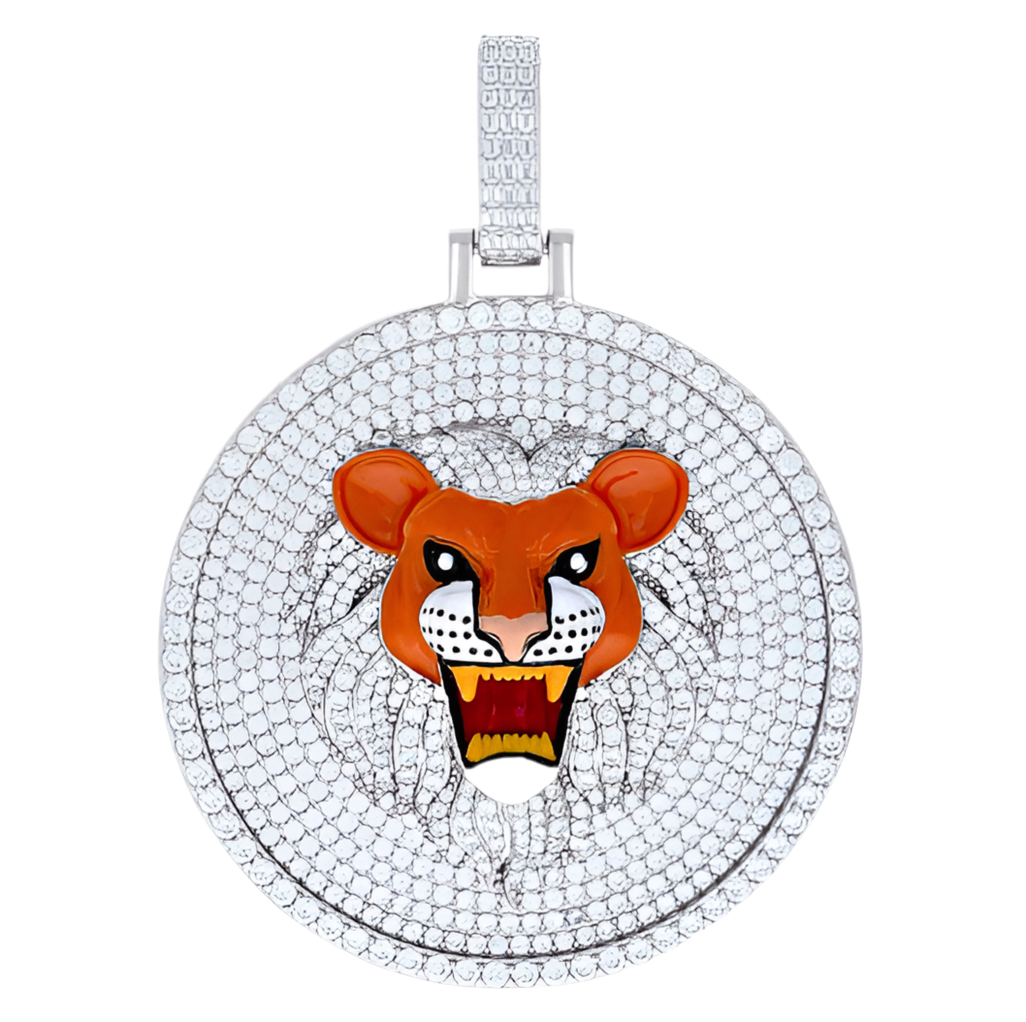 Sterling Silver CZ Panther Head Enameled Pendant