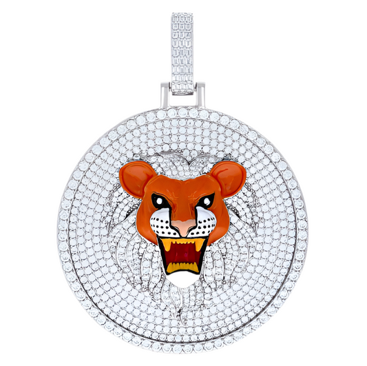 Sterling Silver CZ Panther Head Enameled Pendant