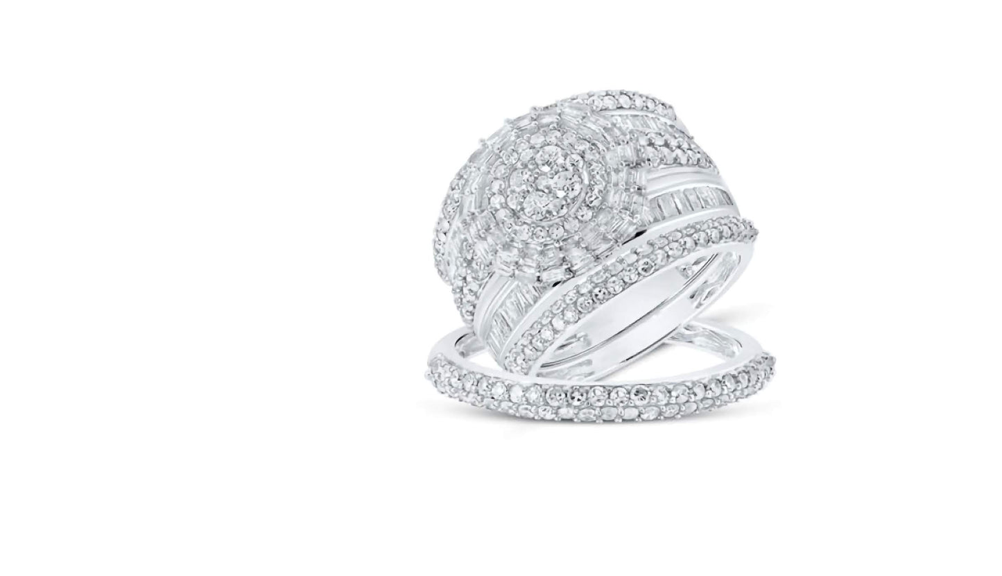 10K Gold Baguette Diamond Wedding Ring Set – 3-Piece, 2.33 CT