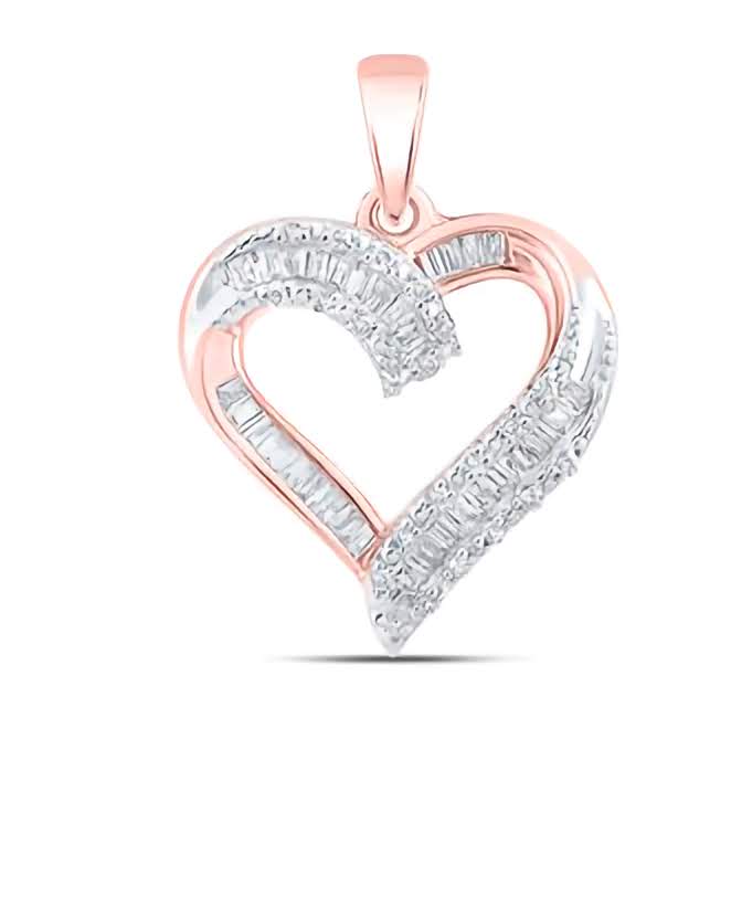 10K Baguette Diamond Heart Pendant