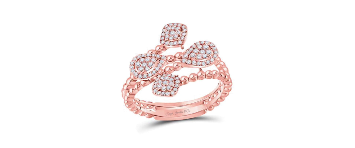 10K Beaded Geometric Wrap Dia Fashion Ring