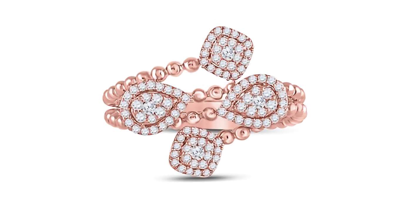 10K Beaded Geometric Wrap Dia Fashion Ring