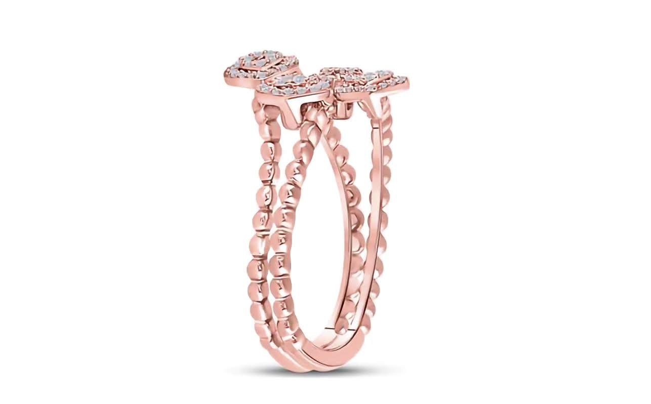 10K Beaded Geometric Wrap Dia Fashion Ring