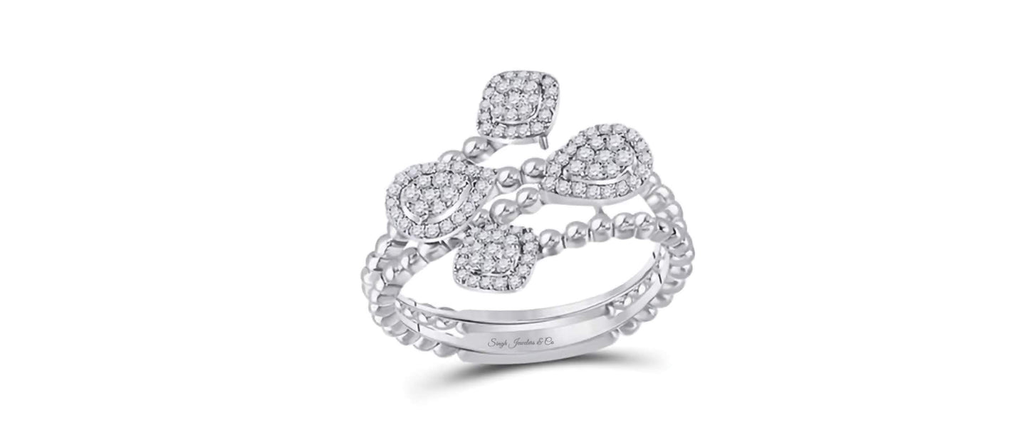 10K Beaded Geometric Wrap Dia Fashion Ring