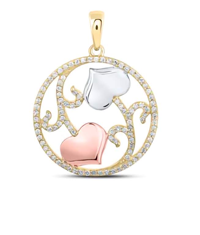 10K Circle Flower Heart Pendant