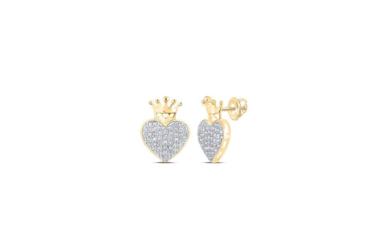 10K Crown Heart Diamond Earrings