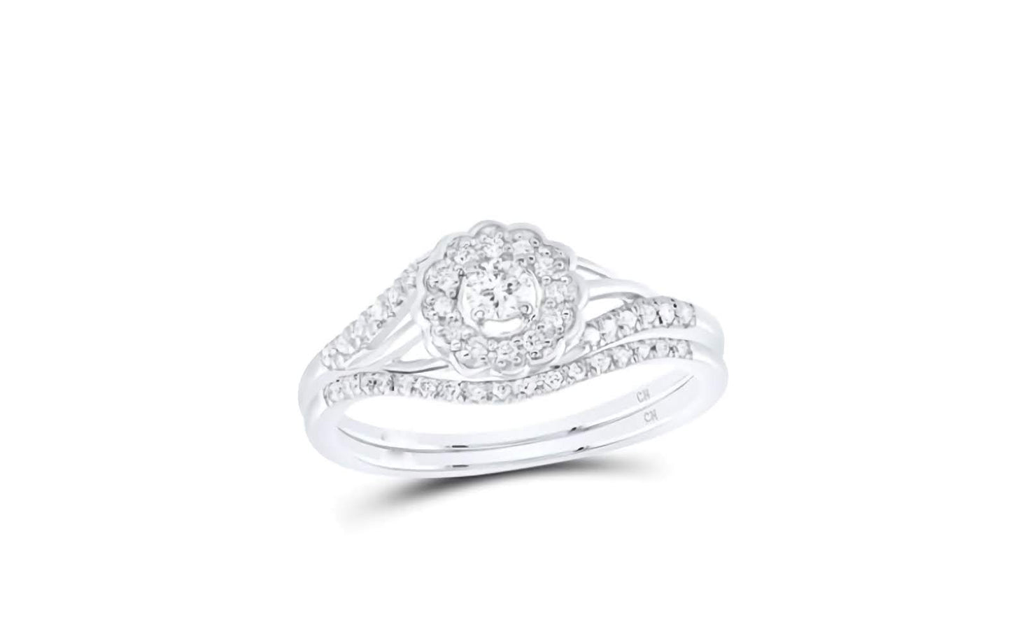 10K Diamond Wedding Floral Bridal Ring Set