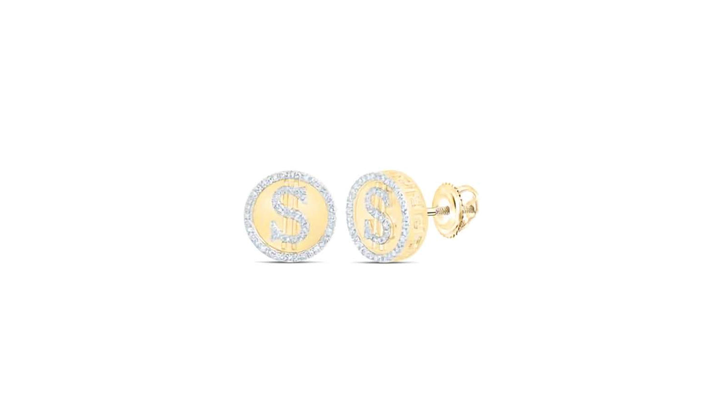 10K Dollar Sign Diamond Earrings