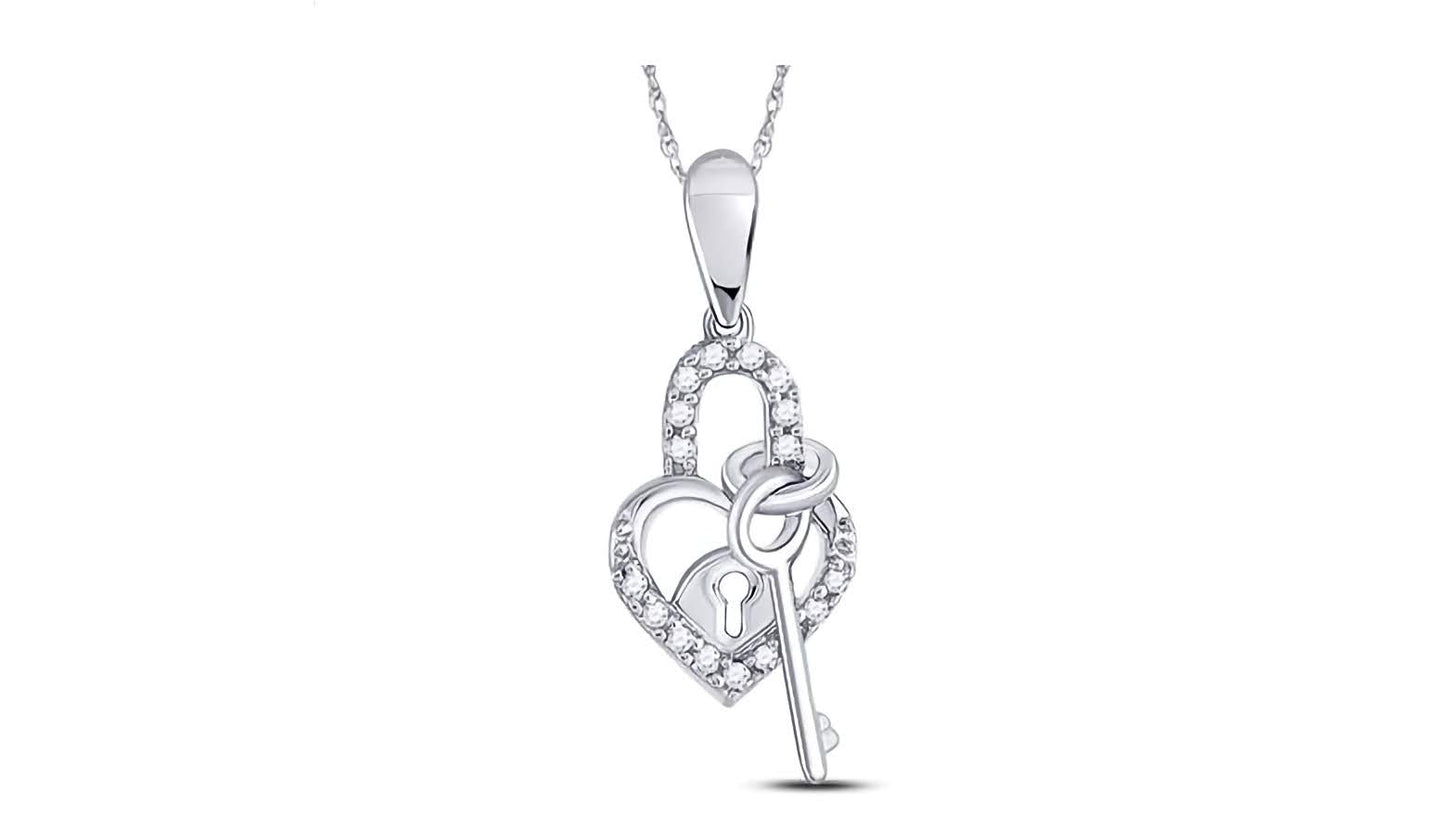10K Heart Lock Key Diamond Charm