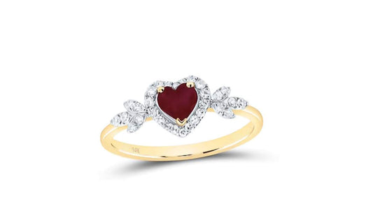 10K Natural Heart Ruby Diamond Ring