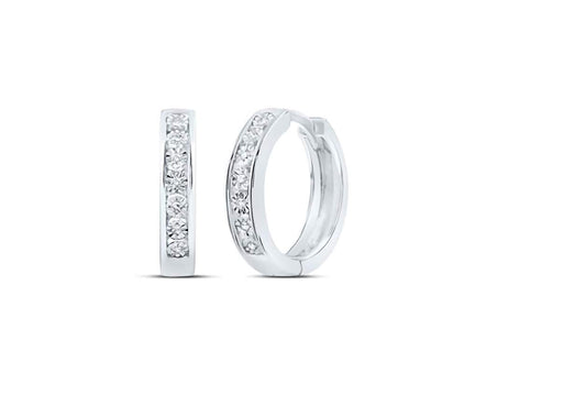 10K White Gold Diamond Huggies Earrings