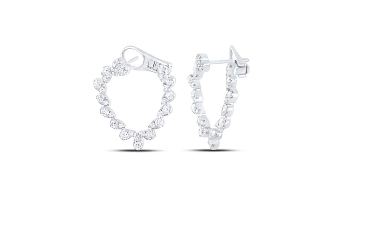 10K White Gold Round Diamonds Hoops