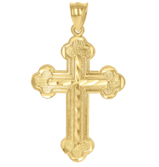 10K Yellow Gold Diamond-Cut Mens Religious Cross Charm