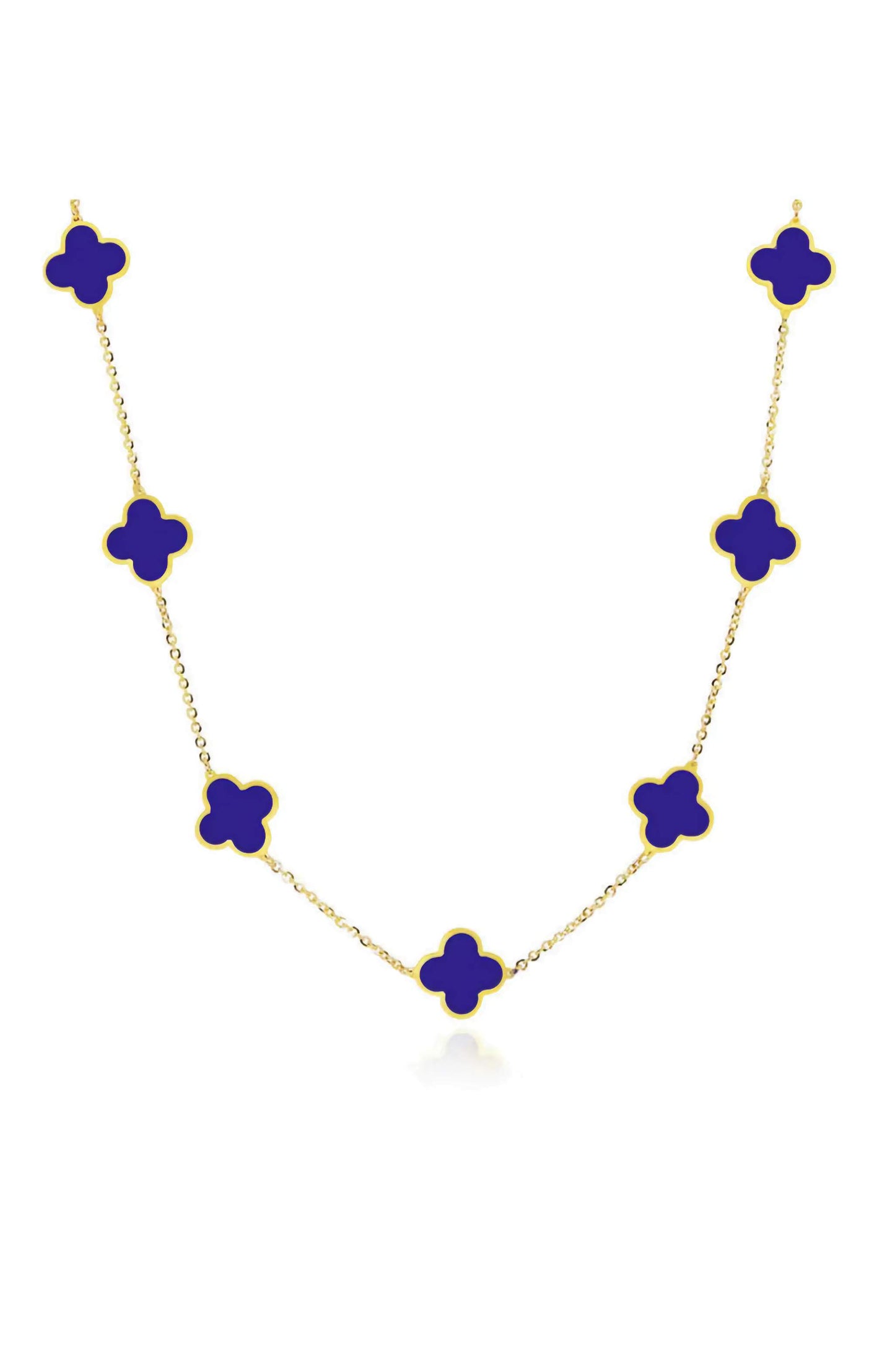 10K Yellow Gold Royal Blue Clover Necklace