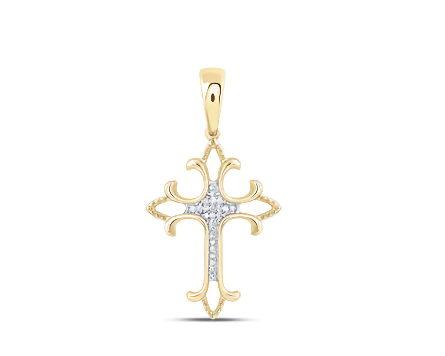 10k Yellow Gold Chrome 1/12 Cttw Diamond Cross