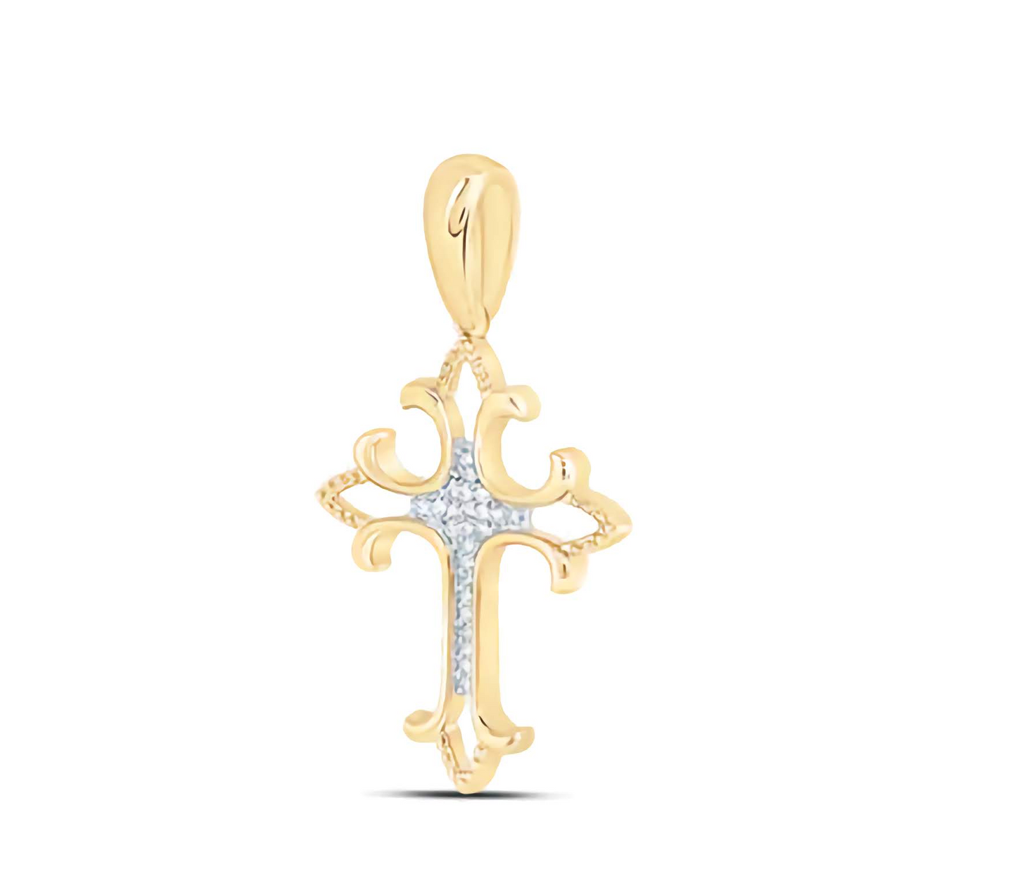 10k Yellow Gold Chrome 1/12 Cttw Diamond Cross