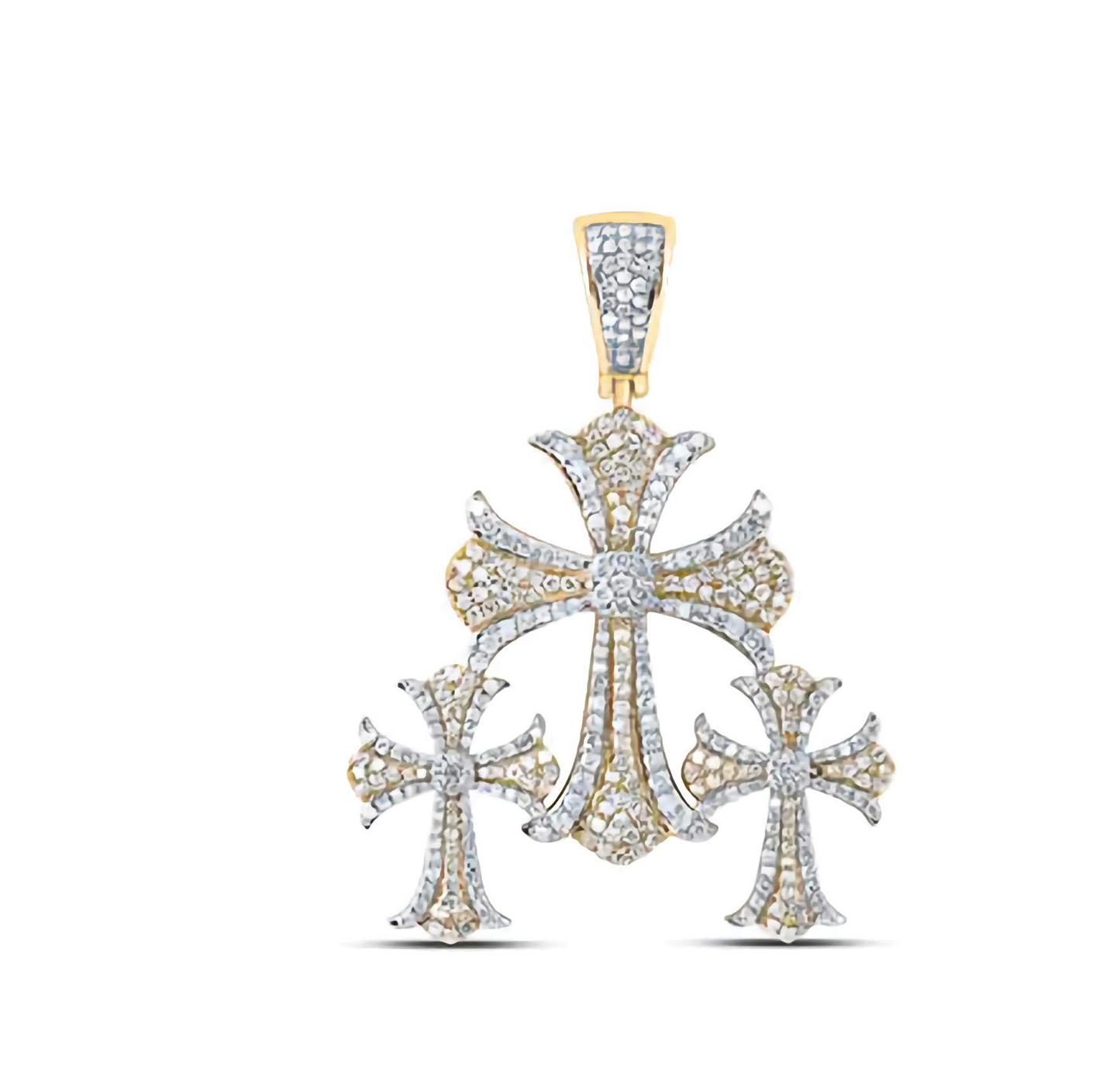 10k Yellow Gold Three Crosses Men's 1 & 1/2 Cttw Diamond Charm