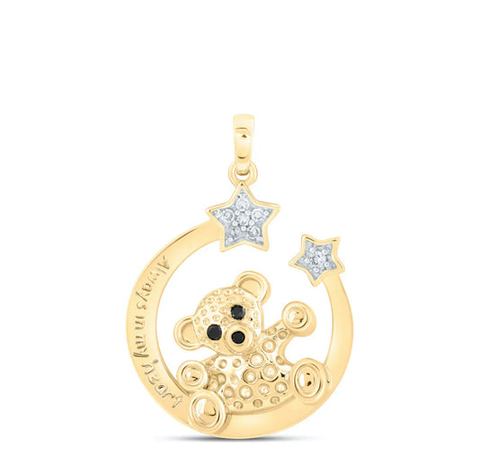 10K Always in My Heart Moon Crescent Teddy Bear Charm with 1/12 Cttw Diamonds