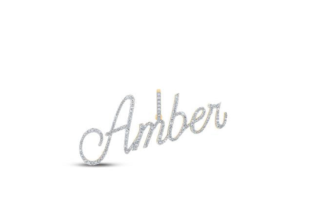 10K Amber Name Pendant with 3/4 CTTW Natural Diamonds – Personalized Jewelry