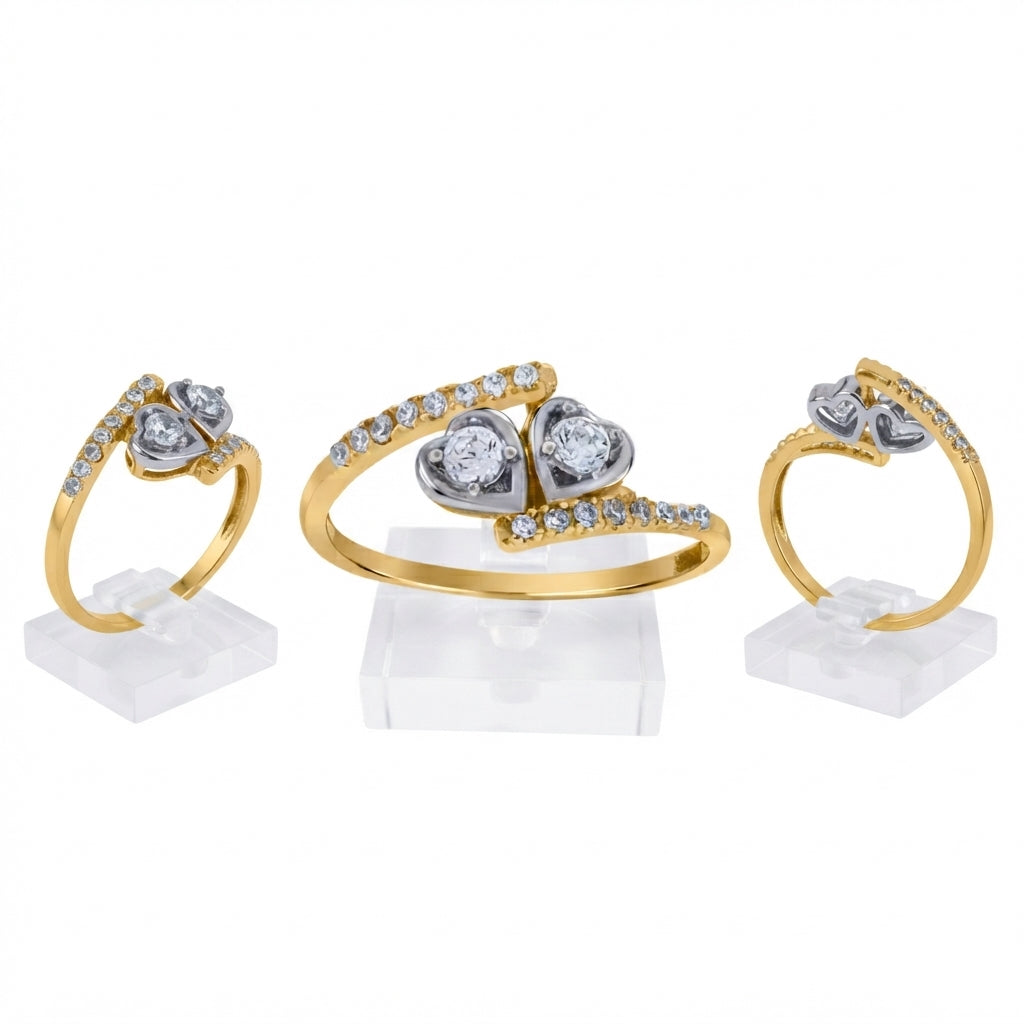10K bypass double hearts promise ring different angles