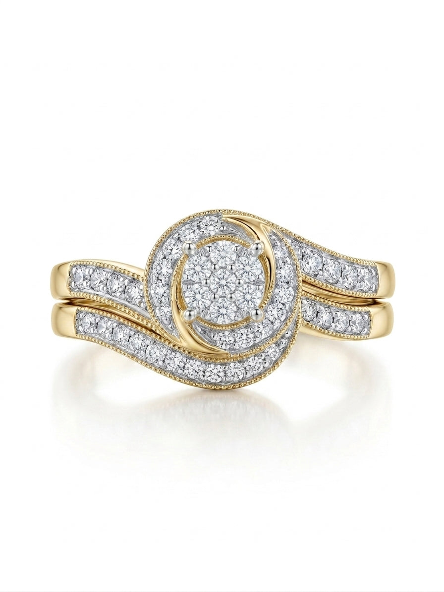 10K bypass shank duo ring bridal set with 1/4 carat total weight diamonds