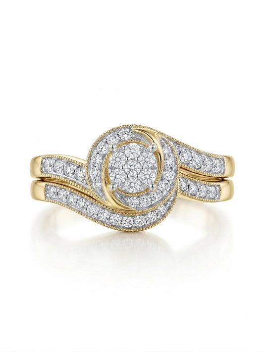 10K bypass shank duo ring bridal set with 1/4 carat total weight diamonds