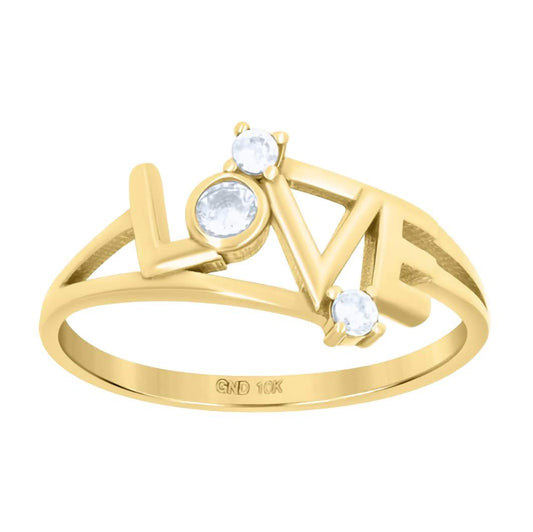 Cubic zirconia love ring in 10K yellow gold, size 7.