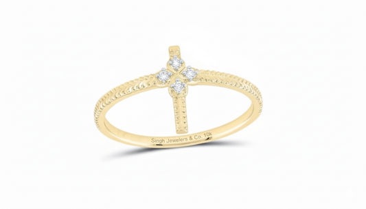 10k yellow gold diamond cross ring