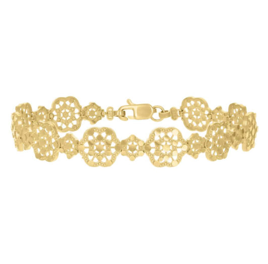Front view of the 10K Diamond Cut Flower Bracelet showcasing its elegant floral design.