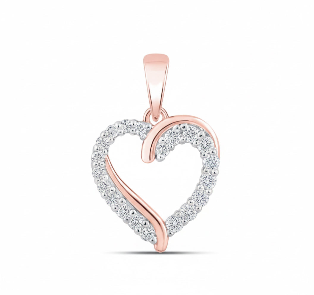 10k endless love heart diamond pendant with 1/4 carat total weight, available in yellow, white, and rose gold.