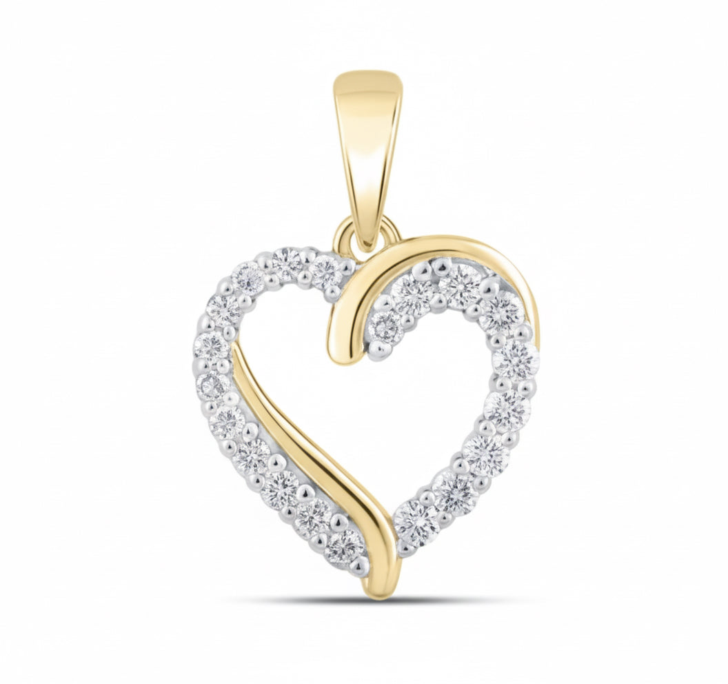 10k endless love heart diamond pendant with 1/4 carat total weight, available in yellow, white, and rose gold.