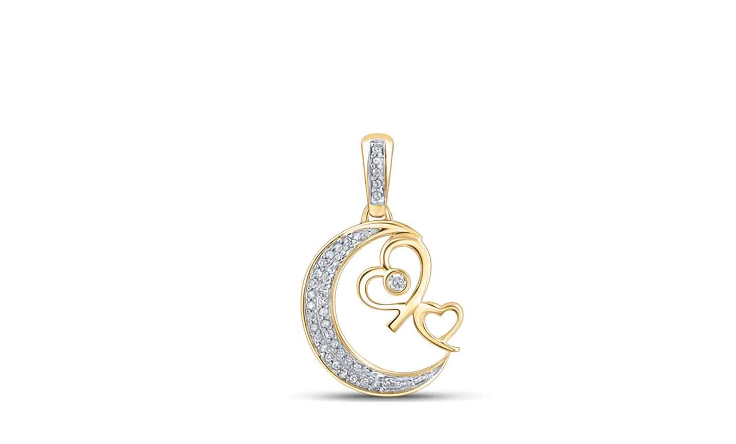 10K gold 1/10 cttw diamond crescent moon hearts charm, no chain included