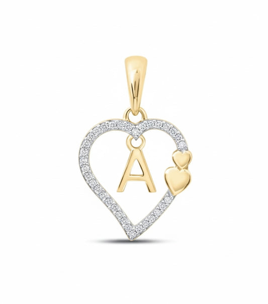 10k gold letter A heart pendant with 1/10 CTTW round diamonds – chain not included