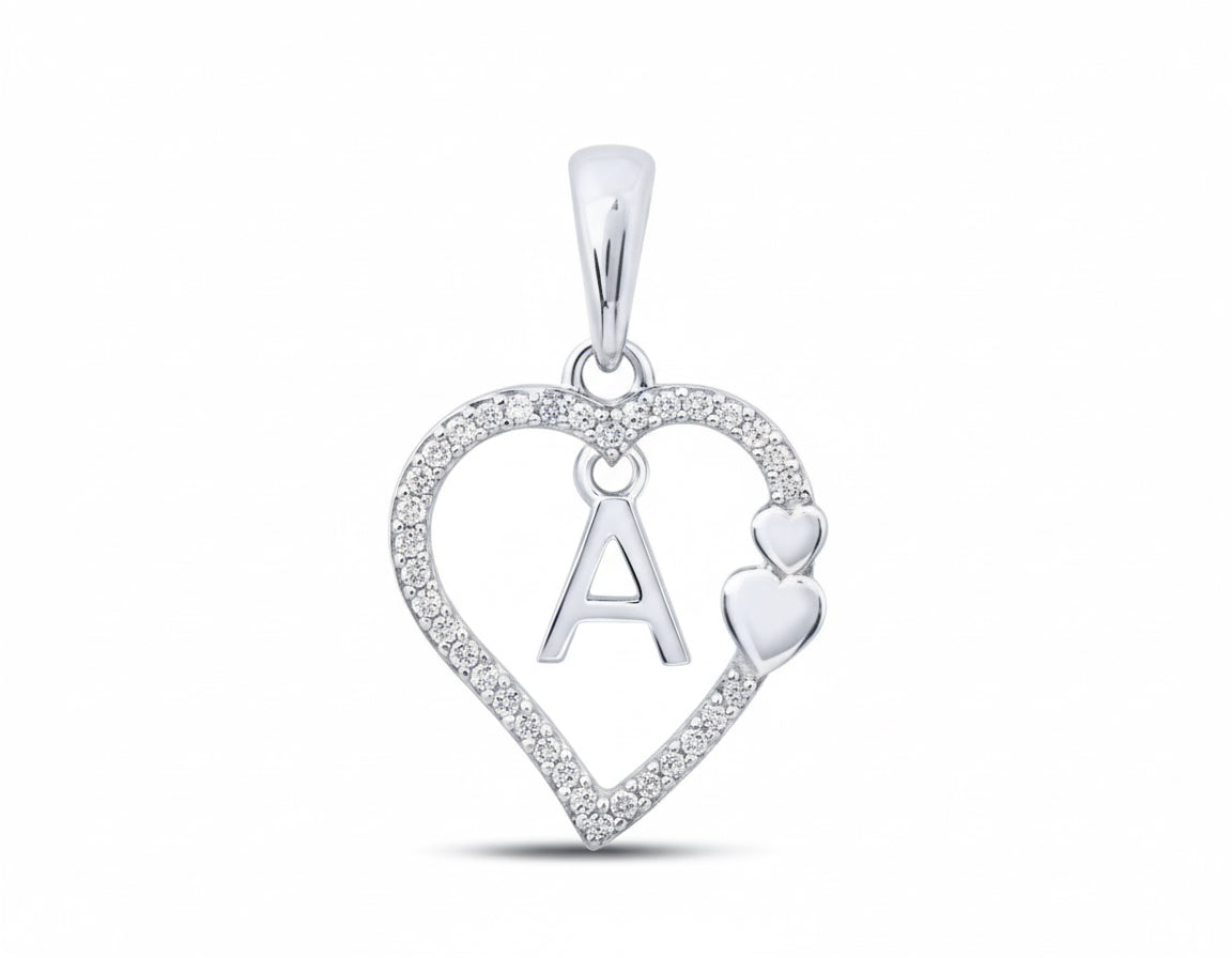 10k gold letter A heart pendant with 1/10 CTTW round diamonds – chain not included